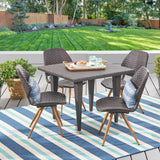 Outdoor 5 Piece Wicker Dining Set, Multibrown - NH937403