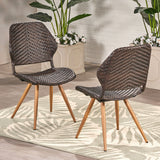 Outdoor Multi-brown Wicker Dining Chairs with Brown Wood Finish Metal Legs (Set of 2) - NH151403