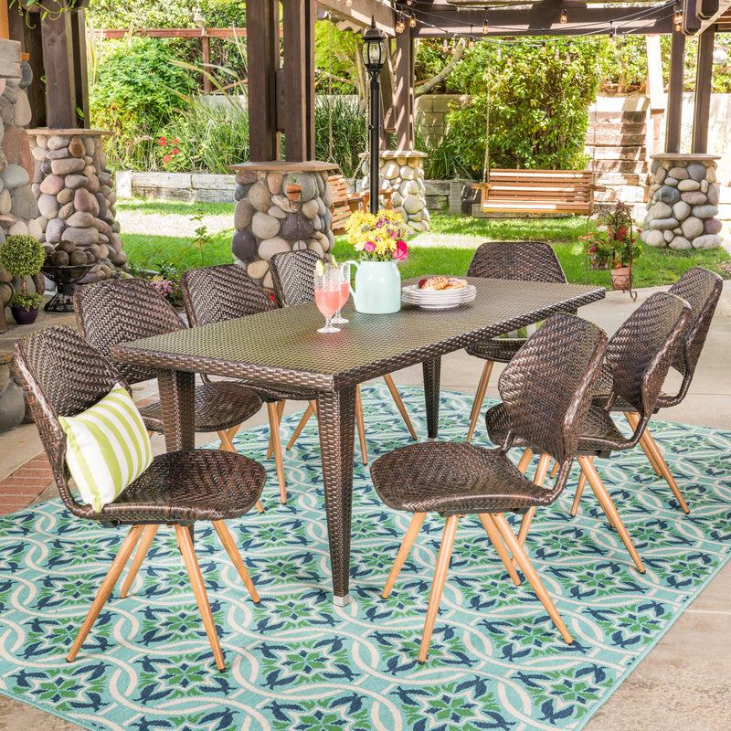 Outdoor 7 Piece Wicker Dining Set, Multibrown - NH147403