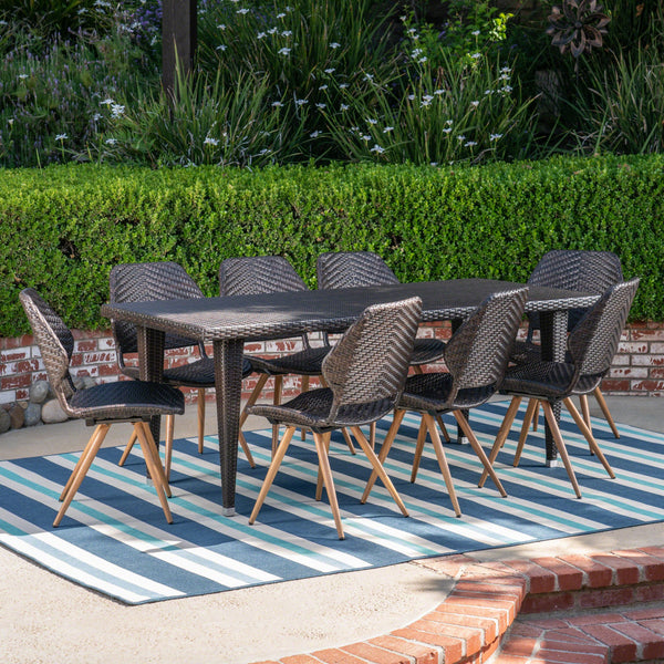 Outdoor 9 Piece Wicker Dining Set, Multibrown - NH047403