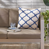 Outdoor Water Resistant 18-inch Square Pillow, Blue on Beige - NH297503