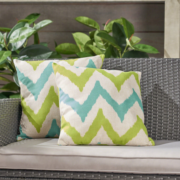 Outdoor 18-inch Water Resistant Square Pillows, Teal and Green - NH315503