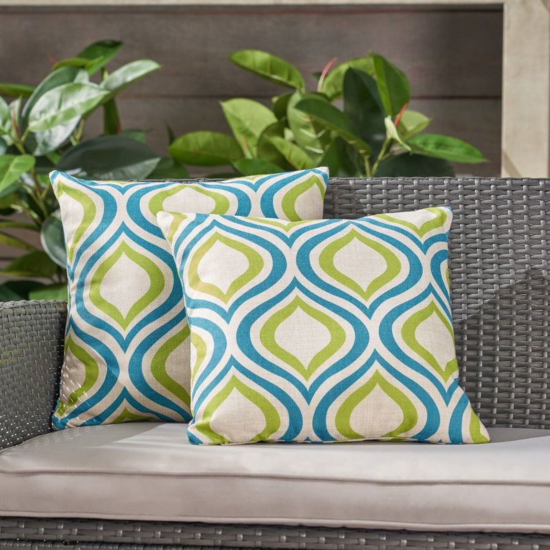 Outdoor 18-inch Water Resistant Square Pillows, Blue and Green - NH415503