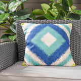 Outdoor Water Resistant 18-inch Square Pillow, Blue / Teal Ikat - NH897503
