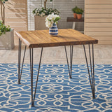 Outdoor Rustic Industrial Acacia Wood Dining Table with Metal Hairpin Legs, Teak - NH073503
