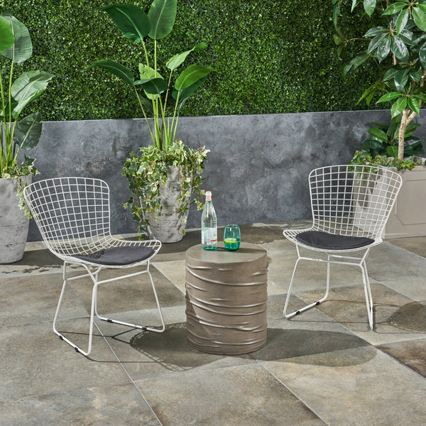 Outdoor 3 Piece Iron and Light Weight Concrete Chat Set, Black and Light Gray - NH221503