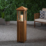Outdoor Rustic Acacia Wood Candle Lantern - NH435603
