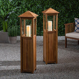 Outdoor Rustic Acacia Wood Candle Lantern - NH435603
