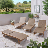 Outdoor Wicker and Wood Chaise Lounge with Pull-Out Tray - NH276703