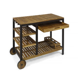 Indoor Wood and Iron Bar Cart with Drawers and Wine Bottle Holders - NH558803