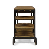 Indoor Wood and Iron Bar Cart with Drawers and Wine Bottle Holders - NH558803