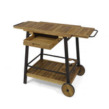 Indoor Acacia Wood Bar Cart with Reversible Drawers Adjustable Tray Top and Wine Bottle Holders - NH758803