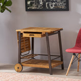 Indoor Acacia Wood Bar Cart with Reversible Drawers Adjustable Tray Top and Wine Bottle Holders - NH758803
