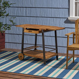 Outdoor Wood and Iron Bar Cart with Tray Top and Bottle Holders - NH858803