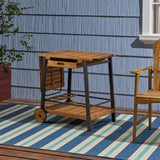 Outdoor Wood and Iron Bar Cart with Tray Top and Bottle Holders - NH858803