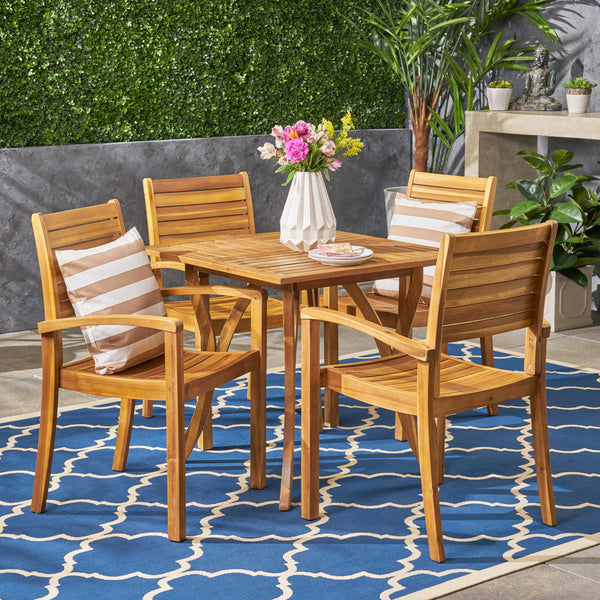 Outdoor 4-Seater Square Acacia Wood Dining Set - NH584603