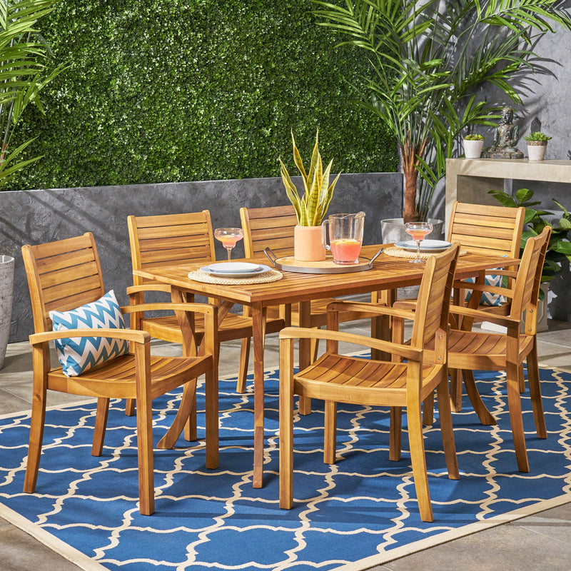 Outdoor 6-Seater Rectangular Acacia Wood Dining Set - NH884603