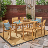 Outdoor 6-Seater Oval Acacia Wood Dining Set - NH394603