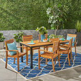 Outdoor 6-Seater Rectangular Acacia Wood Dining Set, Teak Finish - NH984603