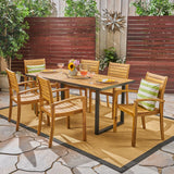 Outdoor 6-Seater Rectangular Acacia Wood Dining Set, Teak and Black - NH203603
