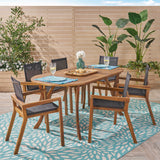 Outdoor Acacia Wood 6 Seater Patio Dining Set with Mesh Seats - NH849603
