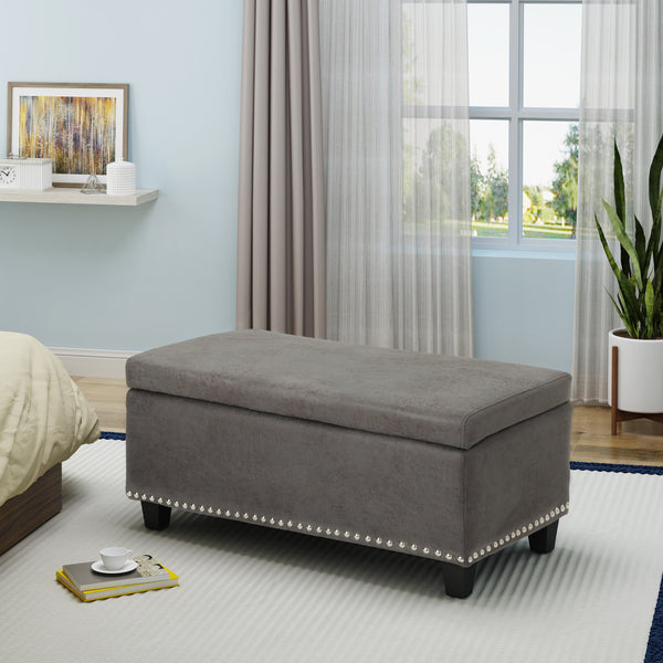 Rectangle Microfiber Storage Ottoman Bench - NH679403