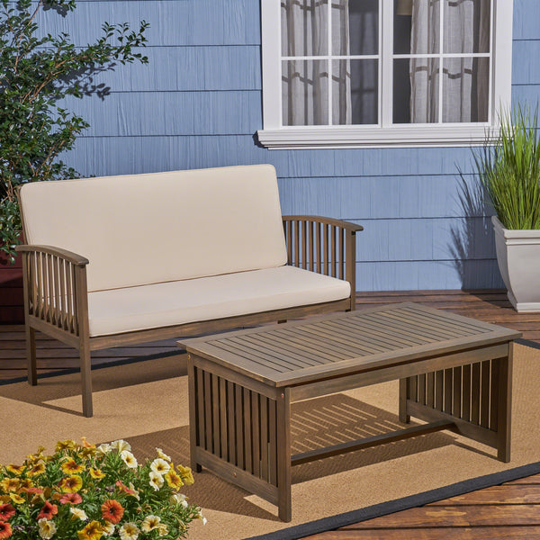 Outdoor Acacia Wood Loveseat & Coffee Table Set - NH460603