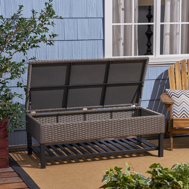 Storage Bench with Rack, Wicker with Iron Frame - NH615703