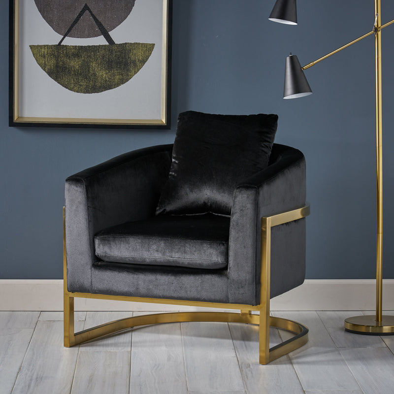 Modern Velvet Glam Armchair with Stainless Steel Frame - NH809803