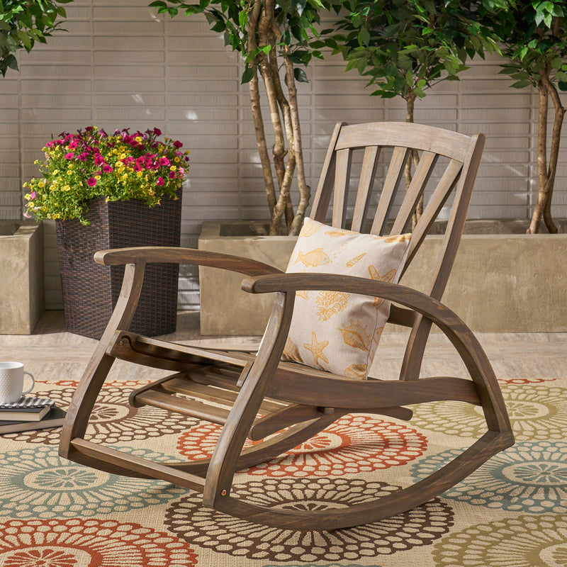 Outdoor Acacia Wood Rocking Chair with Footrest - NH822503