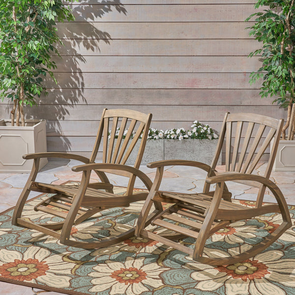 Outdoor Rustic Acacia Wood Recliner Rocking Chairs (Set of 2) - NH239603