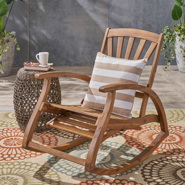 Outdoor Acacia Wood Rocking Chair with Footrest NH822503 Noble