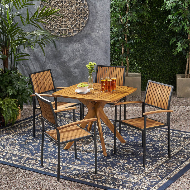 Outdoor 4 Seater Acacia Wood Square Dining Set - NH517903
