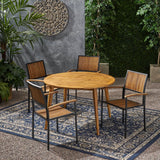 Outdoor 4 Seater Acacia Wood Circular Dining Set - NH717903