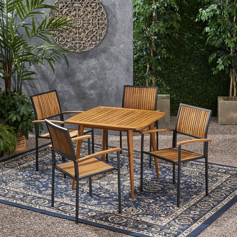 Outdoor 4 Seater Acacia Wood Square Dining Set - NH917903