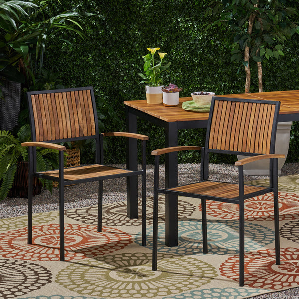 Outdoor Wood and Iron Dining Chair (Set of 2) - NH081903