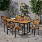 Outdoor 6 Seater Acacia Wood Dining Set with an Iron Frame - NH217903