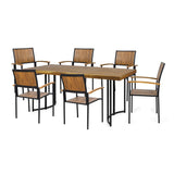 Outdoor Modern Industrial 7 Piece Acacia Wood Dining Set - NH529213