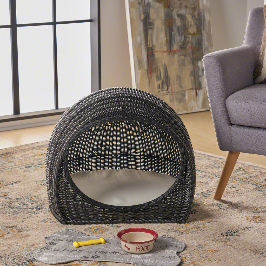 Wicker Igloo Cushioned Pet Bed NH972603 Noble House Furniture