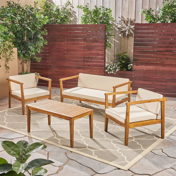 Outdoor 4-Seater Acacia Wood Chat Set with Coffee Table - NH554603