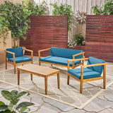 Outdoor 4-Seater Acacia Wood Chat Set with Coffee Table - NH554603
