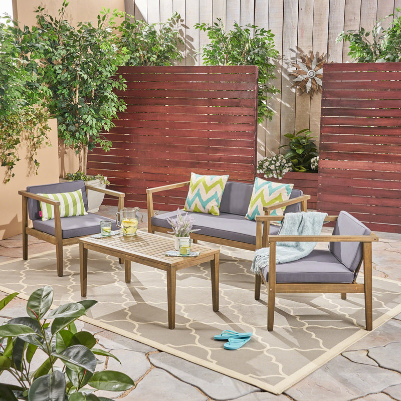 Outdoor 4-Seater Acacia Wood Chat Set with Coffee Table - NH554603
