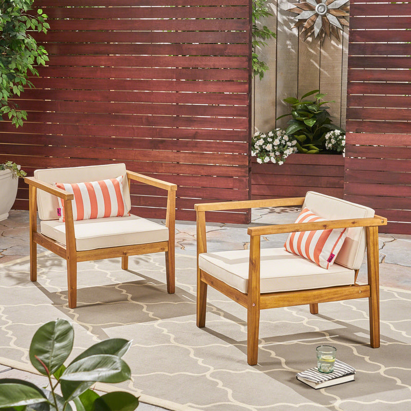 Outdoor Acacia Wood Club Chairs with Water-Resistant Cushions (Set of 2) - NH309603