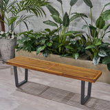 Patio Dining Bench, Acacia Wood with Iron Legs, Modern, Contemporary - NH195703