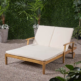 Double Chaise Lounge for Yard and Patio, Acacia Wood Frame - NH865703