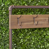 Outdoor Industrial Acacia and Iron Bench with Shelf and Coat Hooks - NH174503