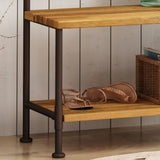 Indoor Industrial Acacia Wood Bench with Shelf and Coat Hooks - NH274503