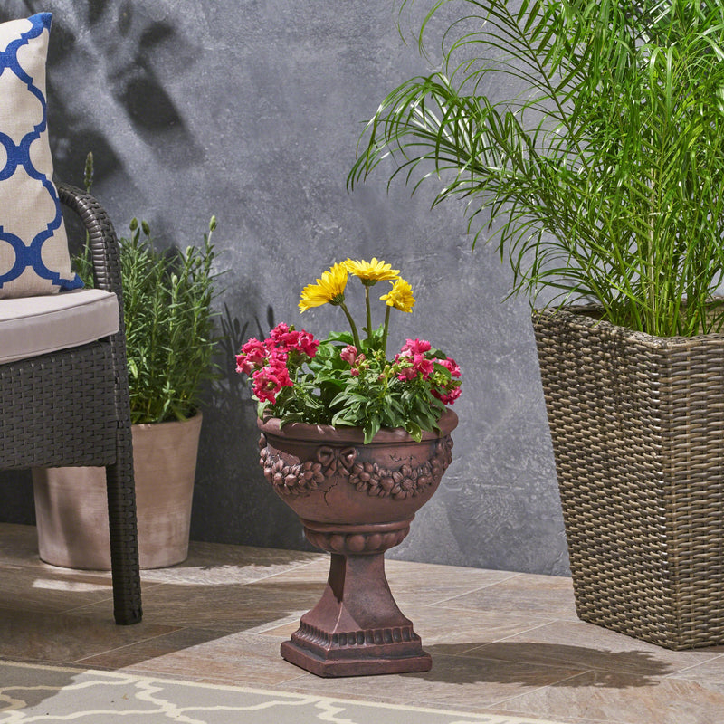 Garden Urn Planter, Roman, Botanical, Lightweight Concrete - NH174703