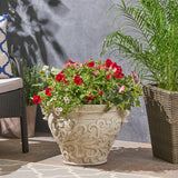 Garden Urn Planter Pot, Round, Roman, Botanical, Lightweight Concrete - NH424703