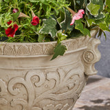 Garden Urn Planter Pot, Round, Roman, Botanical, Lightweight Concrete - NH424703